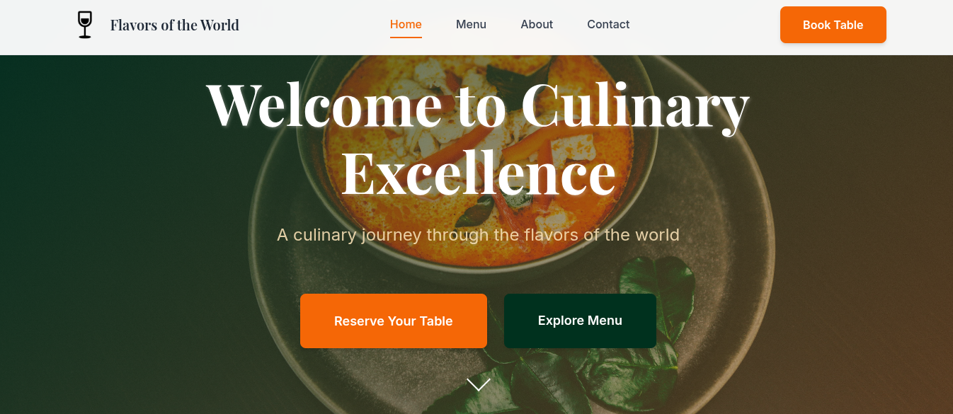 Restaurant website homepage, a full-stack project by a web developer from Madagascar.